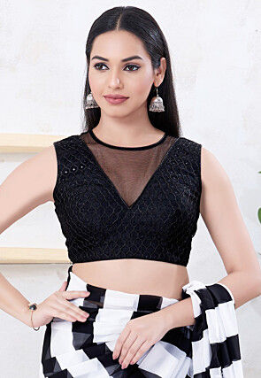Embroidered Net Blouse in Black