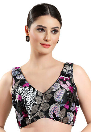 Embroidered Net Blouse in Black