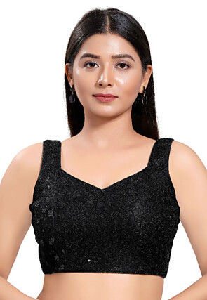 Embroidered Net Blouse in Black