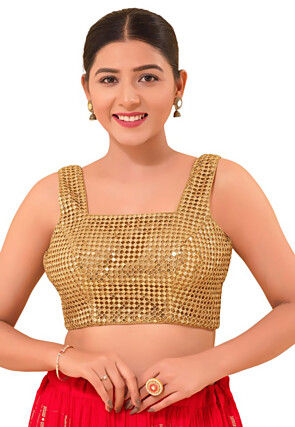 Embroidered Net Blouse in Golden