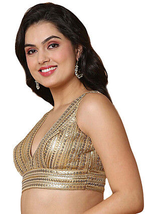 Embroidered Net Blouse in Golden