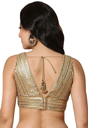 Embroidered Net Blouse in Golden