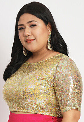 Embroidered Net Blouse in Golden