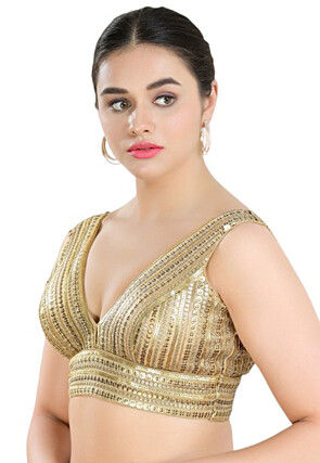 Embroidered Net Blouse in Golden