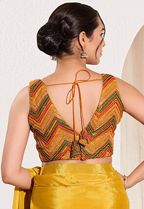 Embroidered Net Blouse in Mustard