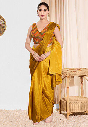 Embroidered Net Blouse in Mustard