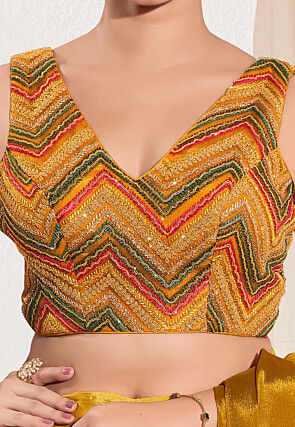 Embroidered Net Blouse in Mustard