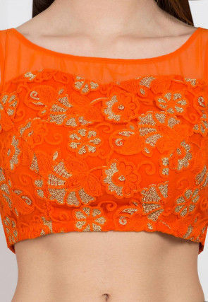 Embroidered Net Blouse in Orange