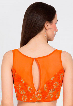 Embroidered Net Blouse in Orange
