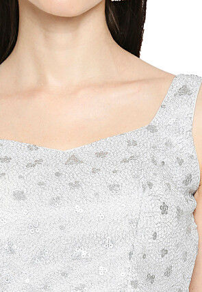 Embroidered Net Blouse in Silver