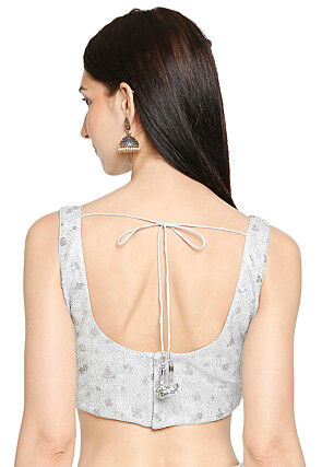 Embroidered Net Blouse in Silver