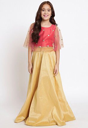 Embroidered Net Crop Top in Coral Pink