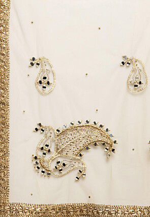 Embroidered Net Dupatta in Beige