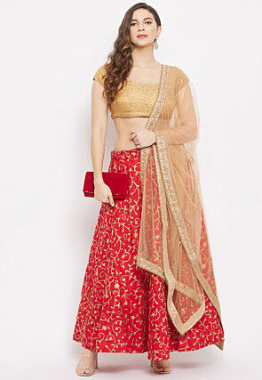 Embroidered Net Dupatta in Beige