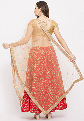 Embroidered Net Dupatta in Beige