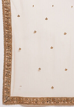 Embroidered Net Dupatta in Beige