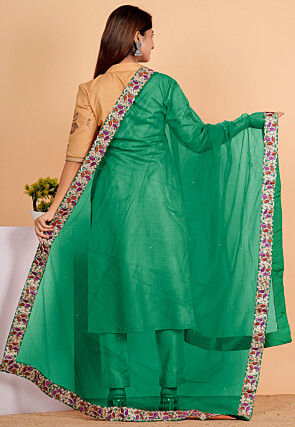 Embroidered Net Dupatta in Dark Green