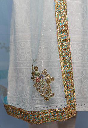 Embroidered Net Dupatta in Pastel Blue