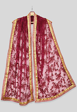 Embroidered Net Dupatta in Red
