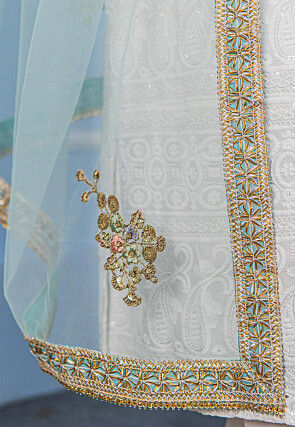 Embroidered Net Dupatta in Sea Green