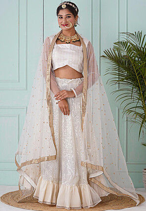 Embroidered Net Dupatta in White