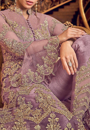 Beige Cream Wedding Wear Net Slit Style Salwar Suit