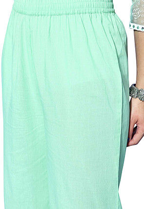 Embroidered Net Front Slit Kurta set in Sea Green