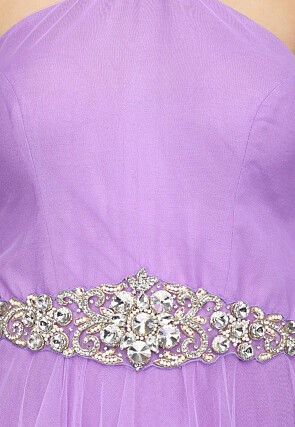 Embroidered Net Gown in Lavender