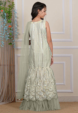 Embroidered Net Gown in Pastel Green