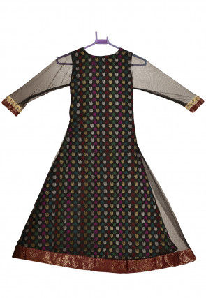 Embroidered Net Kurta in Black