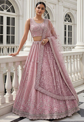 Embroidered Net Lehenga in Baby Pink