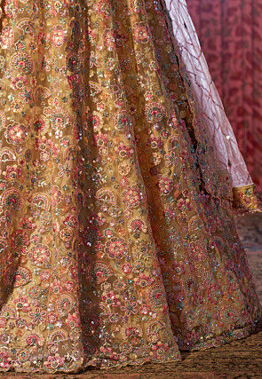 Embroidered Net Lehenga in Beige