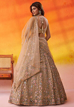 Embroidered Net Lehenga in Beige
