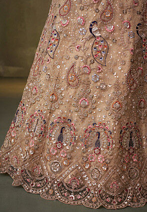 Embroidered Net Lehenga in Beige