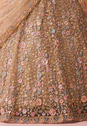 Embroidered Net Lehenga in Beige