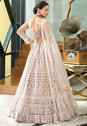 Embroidered Net Lehenga in Beige
