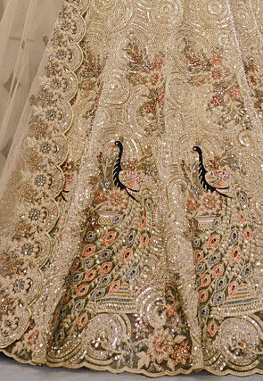 Embroidered Net Lehenga in Beige