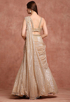 Embroidered Net Lehenga in Beige