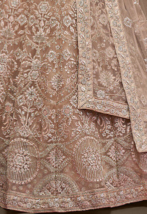 Embroidered Net Lehenga in Beige