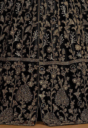 Embroidered Net Lehenga in Black
