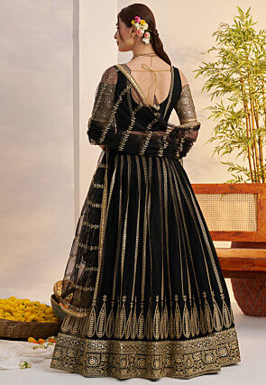Embroidered Net Lehenga in Black