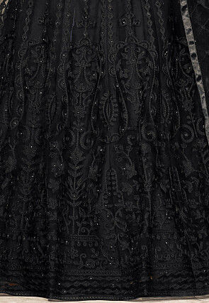 Embroidered Net Lehenga in Black