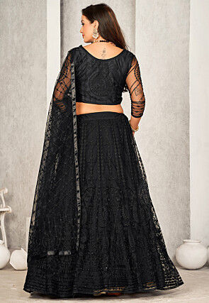 Embroidered Net Lehenga in Black