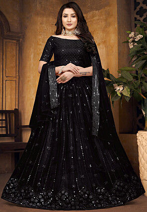 Black Velvet Blouse With Black Gold Skirt - Shrena Hirawat - East Boutique