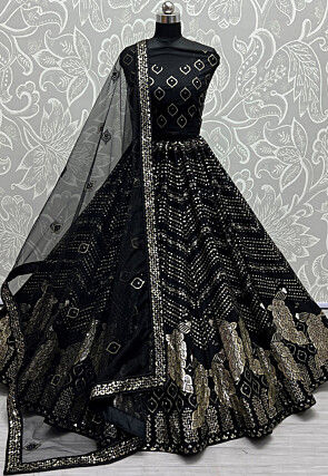 Buy Mind-Boggling Black Color Designer Wedding Wear Heavy Net Thread  Sequence Embroidered Work Lehenga Choli | Lehenga-Saree