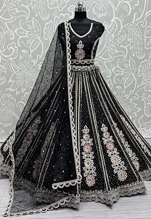 Buy Black Satin Silk Wedding Wear Sequins Work Lehenga Choli Online From  Wholesale Salwar.