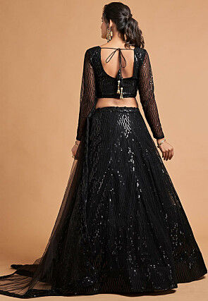 Embroidered Net Lehenga in Black