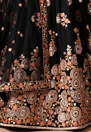 Embroidered Net Lehenga in Black
