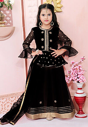 Embroidered Net Lehenga in Black