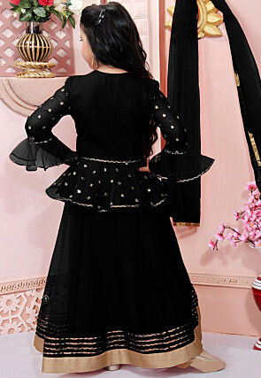 Embroidered Net Lehenga in Black